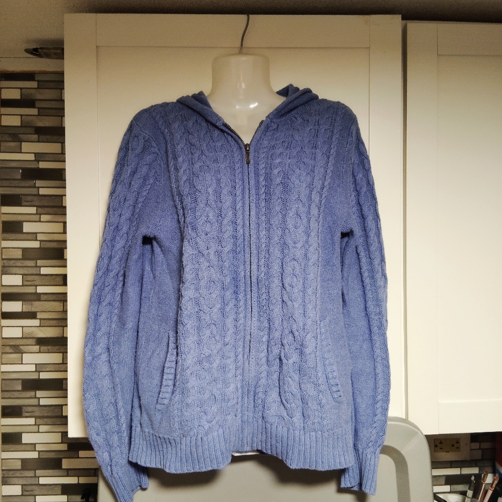 L.L Bean Cable Knit Zip Up Hooded Jacket Sz-XS